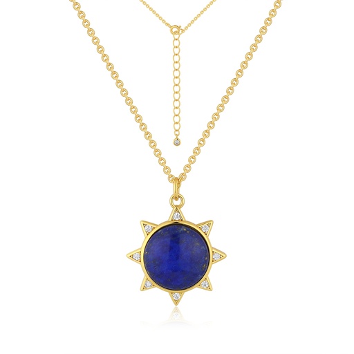 [JY18N0178] Golden sunburst necklace with lapis center and crystal tips