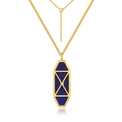 [JY18N0182] Modern geometric pendant with lapis in gold and crystal center