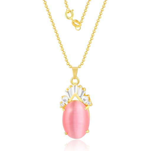 [JY18N0263-1] Regal pink cat’s eye pendant with crystal fan accents