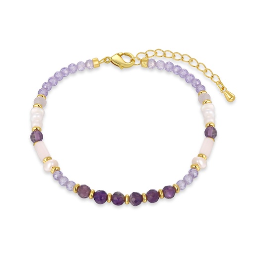 [JY20B0007] Purple beaded bracelet with pearls, gold spacers, and glass