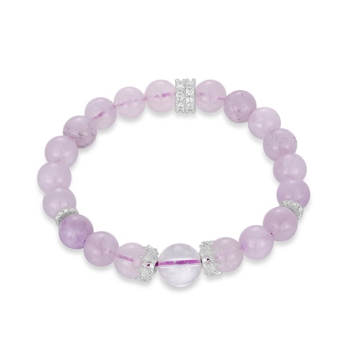[JY20B0008] Lavender quartz bead bracelet with crystal-encrusted silver spacer details