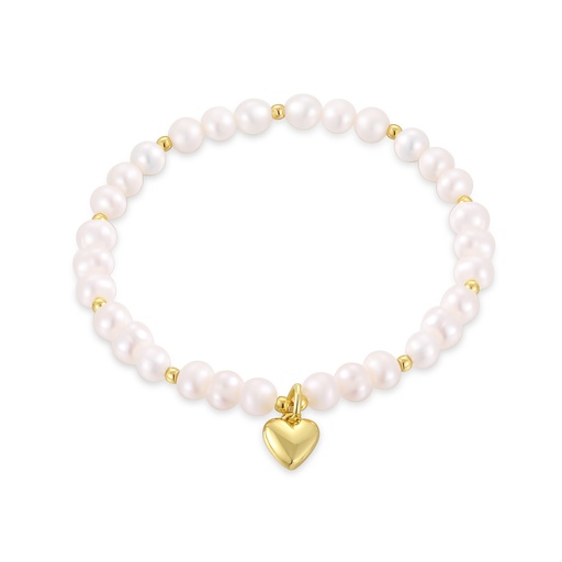 [JY20B0009] Classic pearl bracelet with dainty gold heart charm detail