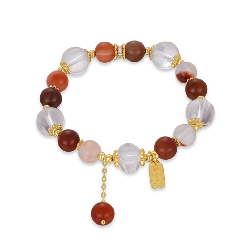 [JY20B0010] Bold agate bracelet with red tones and golden bead caps