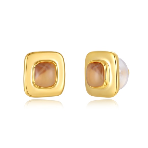 [JY20E0009-1] Retro square gold earrings with glossy light amber centerail