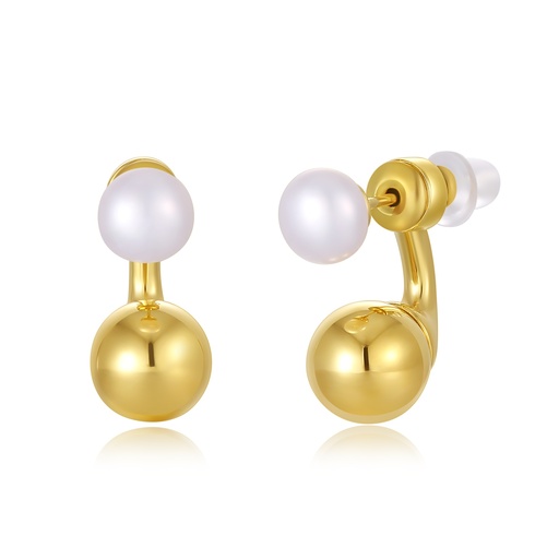 [JY20E0011] Dual-Sphere Gold and Pearl Stud Earrings for Elegant Charm