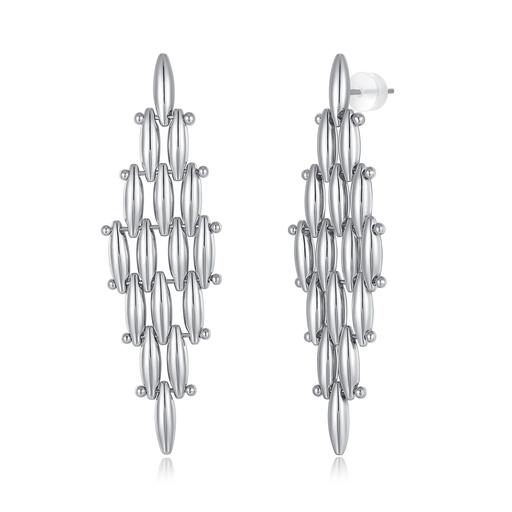 [JY20E0012-1] Geometric Silver Drop Earrings with Polished Link Structure