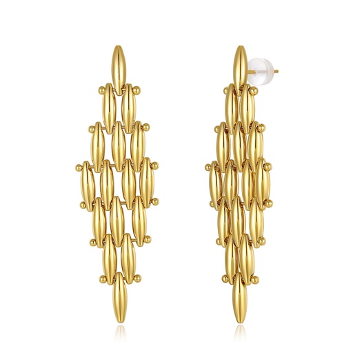 [JY20E0012-2] Long Gold Link Drop Earrings with Modern Minimalist Style