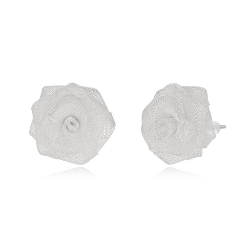 [JY20E0014-1] Silver Mesh Rose Stud Earrings, Feminine and Ethereal Floral Design