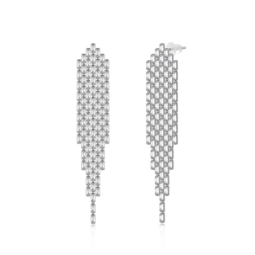 [JY20E0017] Glamorous Crystal Cascade Earrings in Gleaming Silver Finish