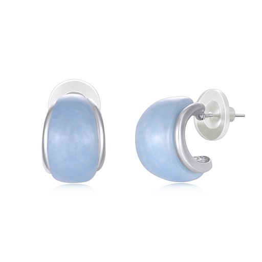 [JY20E0018] Soft Blue Resin Hoop Earrings With Polished Silver Accents