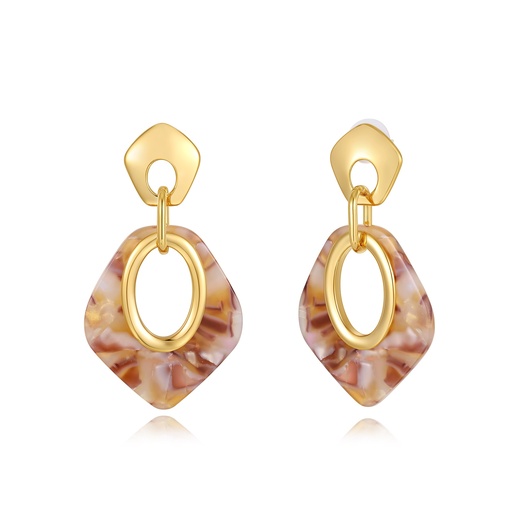 [JY20E0019-2] Tortoiseshell Effect Dangle Earrings with Modern Gold Setting