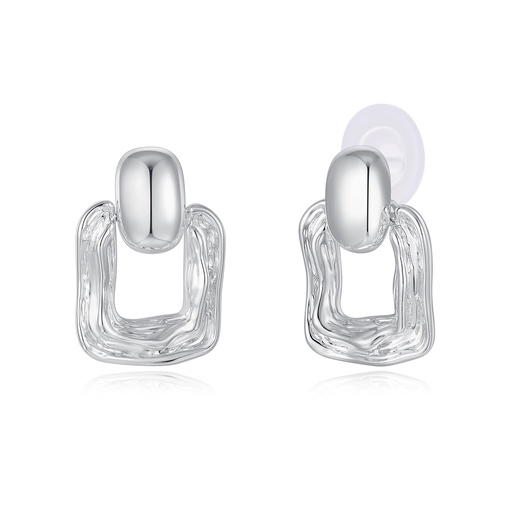[JY20E0020] Silver Sculptural Square Link Modern Geometric Brass Drop Earrings