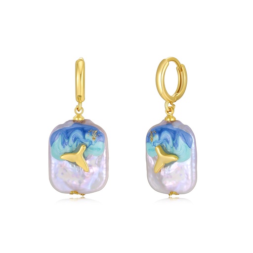 [JY20E0022] Ocean-Inspired Baroque Pearl Drop Earrings with Dolphin Design