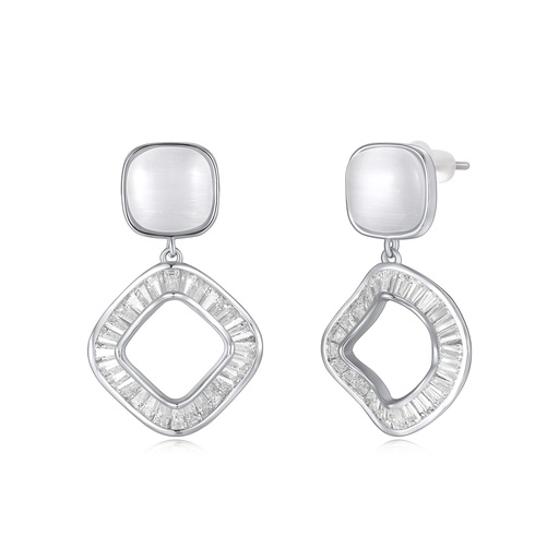 [JY20E0025] Elegant Silver Geometric Crystal Drop Earrings for Women