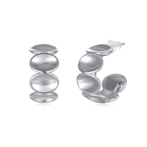 [JY20E0028] Domed Polished Silver Hoop Earrings with Bold Texture