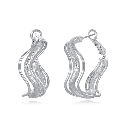 [JY20E0030-2] Silver Wave Textured Brass Earrings with Artistic Movement Design