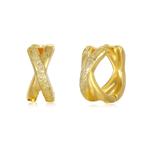 [JY20E0032] Crossed Texture Gold Huggie Hoops with Hammered Detail