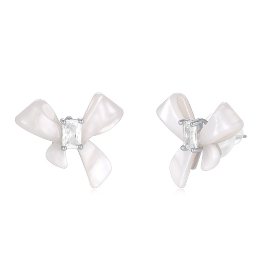 [JY20E0037] Elegant Pearl Bow Earrings with Sparkling Center Stone