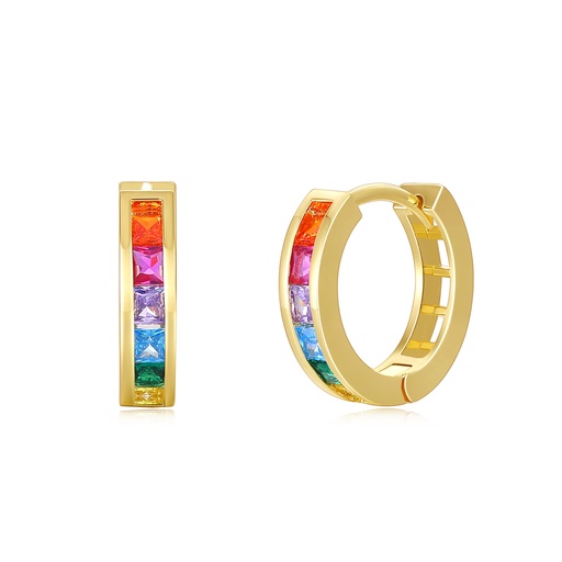 [JY20E0040] Rainbow Crystal Hoop Earrings with Gold Brass Base