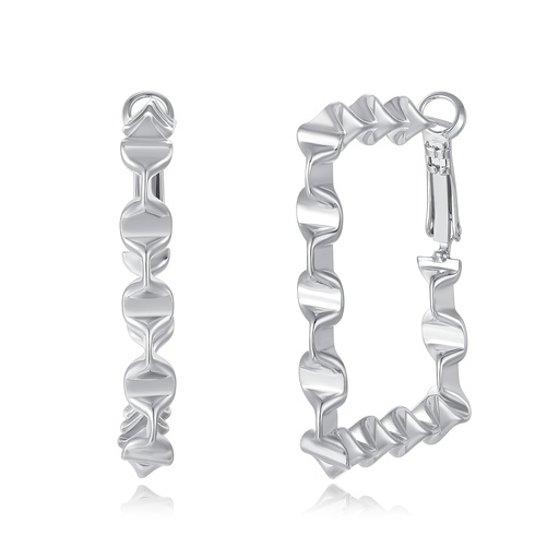 [JY20E0041-1] Silver Square Hoop Earrings with Sculptural Twist Design