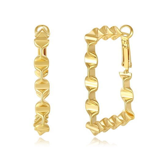 [JY20E0041-2] Gold Square Hoop Earrings with Dimensional Twist Style