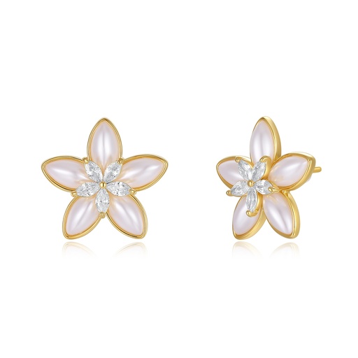 [JY20E0042] Pearl Petal Flower Stud Earrings With Crystal Accents