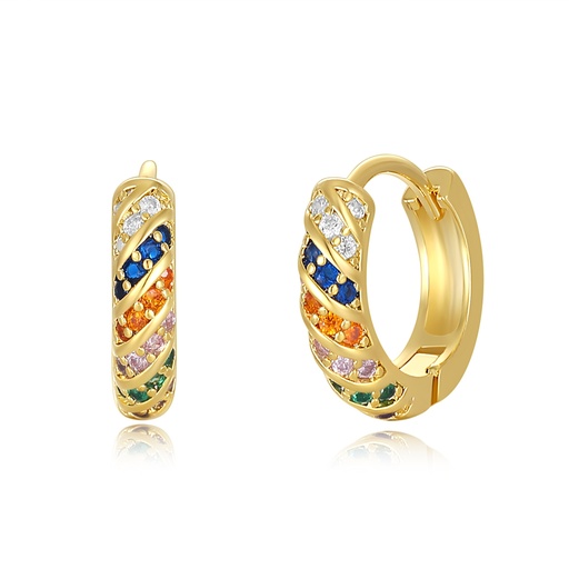 [JY20E0044] Rainbow Pavé Crystal Hoop Earrings With Gold Plating