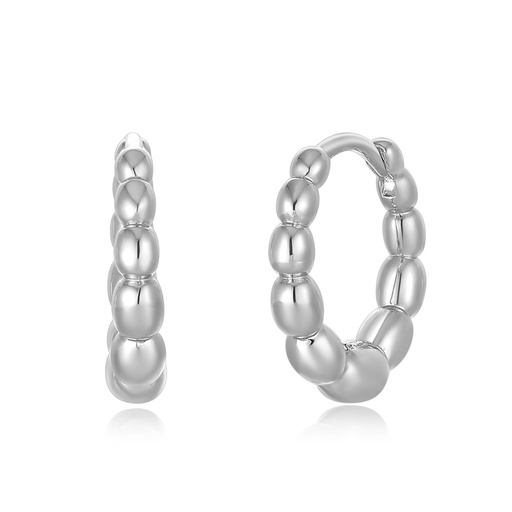 [JY20E0045-1] Silver Bubble Hoop Earrings With Polished Dome Design