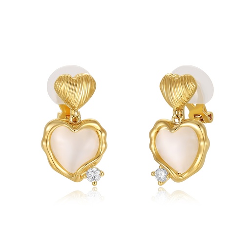 [JY20E0051] Gold Heart Drop Earrings with Pearl Accent Charm