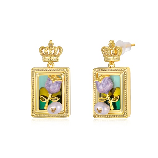 [JY20E0053] Royal Floral Frame Earrings with Purple Tulip Design