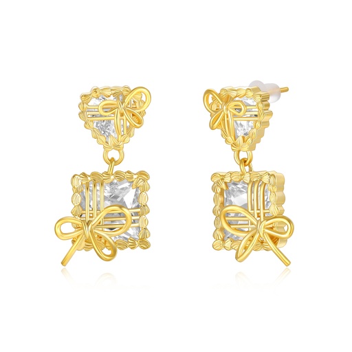 [JY20E0054] Bow-Tied Crystal Gift Box Dangle Earrings