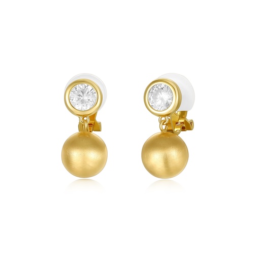 [JY20E0056] Gold Drop Earrings with Matte Ball and Sparkling Crystal Accent