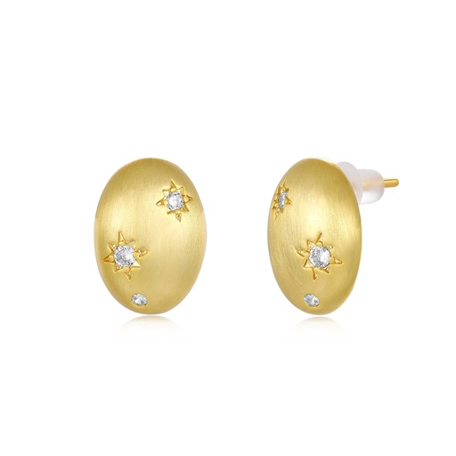 [JY20E0057] Brushed Gold Oval Stud Earrings with Starry Crystal Accents