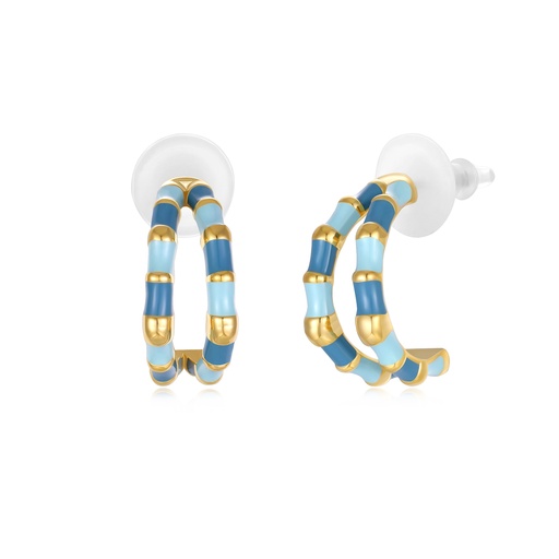 [JY20E0060] Blue Bamboo-Inspired Enamel Hoop Earrings
