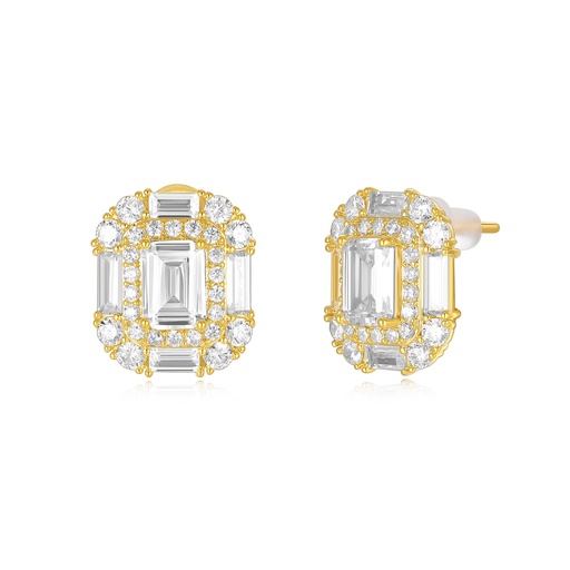 [JY20E0070] Luxury Geometric Gold Stud Earrings with Baguette and Round Crystals