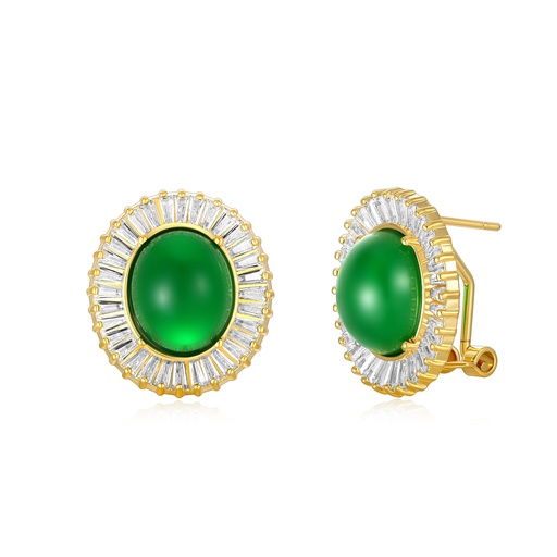 [JY20E0075] Radiant Green Halo Studs with Sparkling Baguette Accents