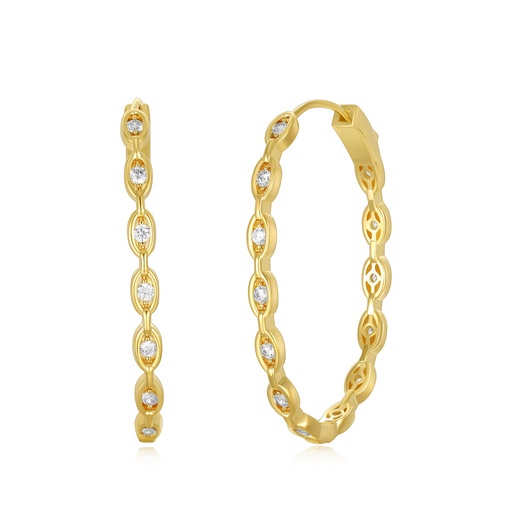 [JY20E0077] Gold-Plated Oval Link Hoop Earrings with Sparkling Accents