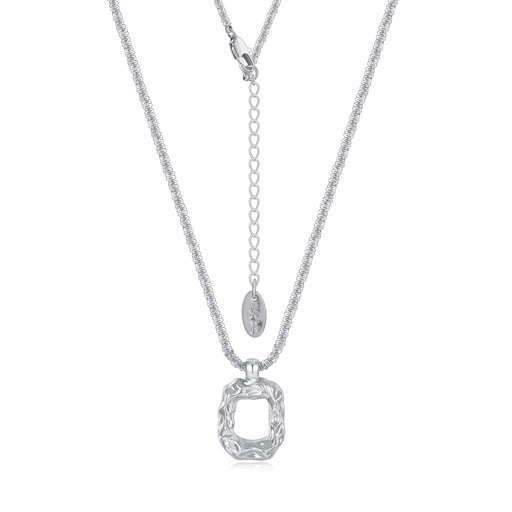 [JY20N0004] Silver Plated Necklace with Organic Textured Square Pendant Charm