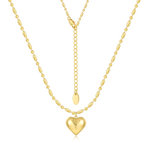 [JY20N0005] Romantic Double Chain Necklace with Puffy Gold Heart Pendant