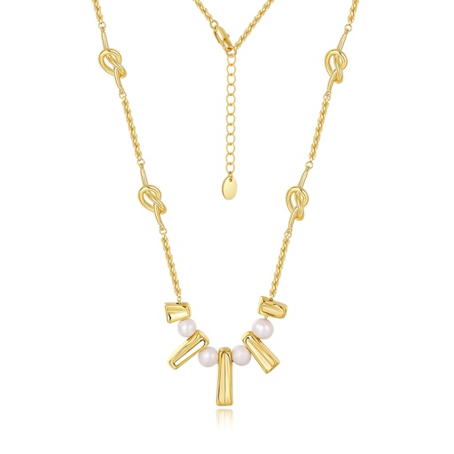 [JY20N0006] Elegant Multicolor Gemstone Gold Necklace with Pearl and Textured Chain