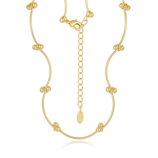 [JY20N0008-2] Golden Heart Charm Necklace with Dual Layer Oval Bead Chains