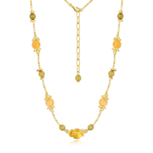 [JY20N0012] Golden Beaded Necklace Featuring Warm Earth-Tone Gem Accents