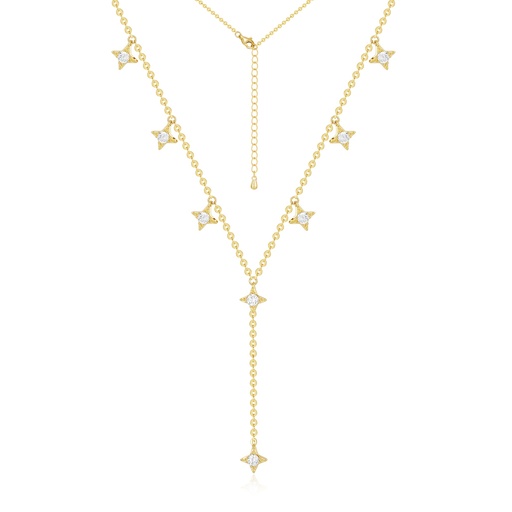 [JY20N0013] Golden Star Charm Lariat Necklace with Sparkling Zirconia Touch