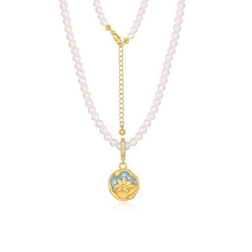 [JY20N0018] Golden Star Charm Lariat Necklace with Sparkling Zirconia Touch