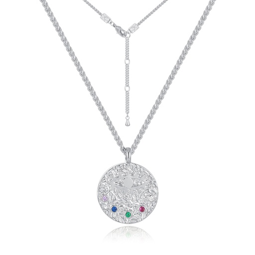 [JY20N0020-1] Cosmic Silver Medallion Necklace with Evil Eye and Gem Accents