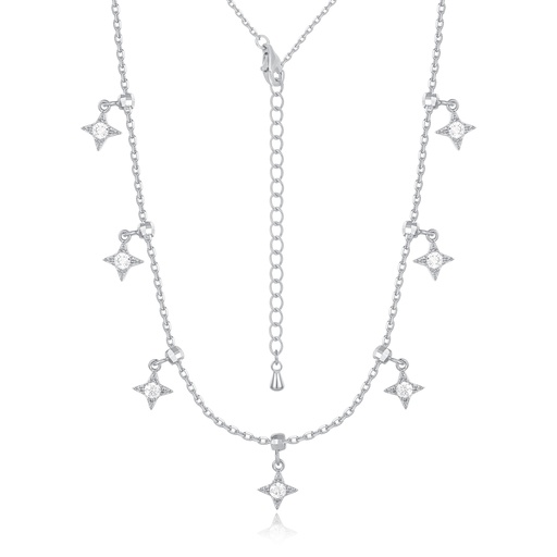 [JY20N0026-1] Silver Star Charm Necklace in Brass with Dainty Dangles