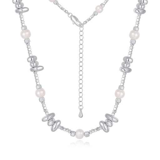 [JY20N0027] Silver-Toned Brass Necklace with Irregular Beads and Pearls