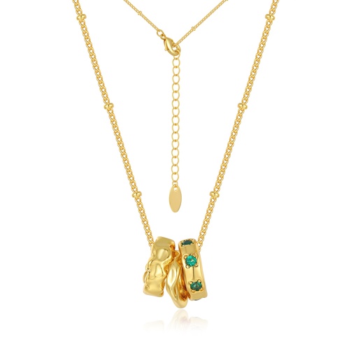 [JY20N0030] Triple Green Zircon Textured Ring Brass Necklace