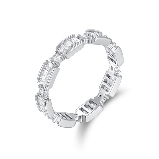 [JY20R0004] Elegant Silver Band Ring with Baguette and Round Stones