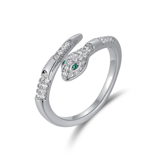 [JY20R0007-1] Silver Snake Wrap Ring with Green Eyes and Crystals